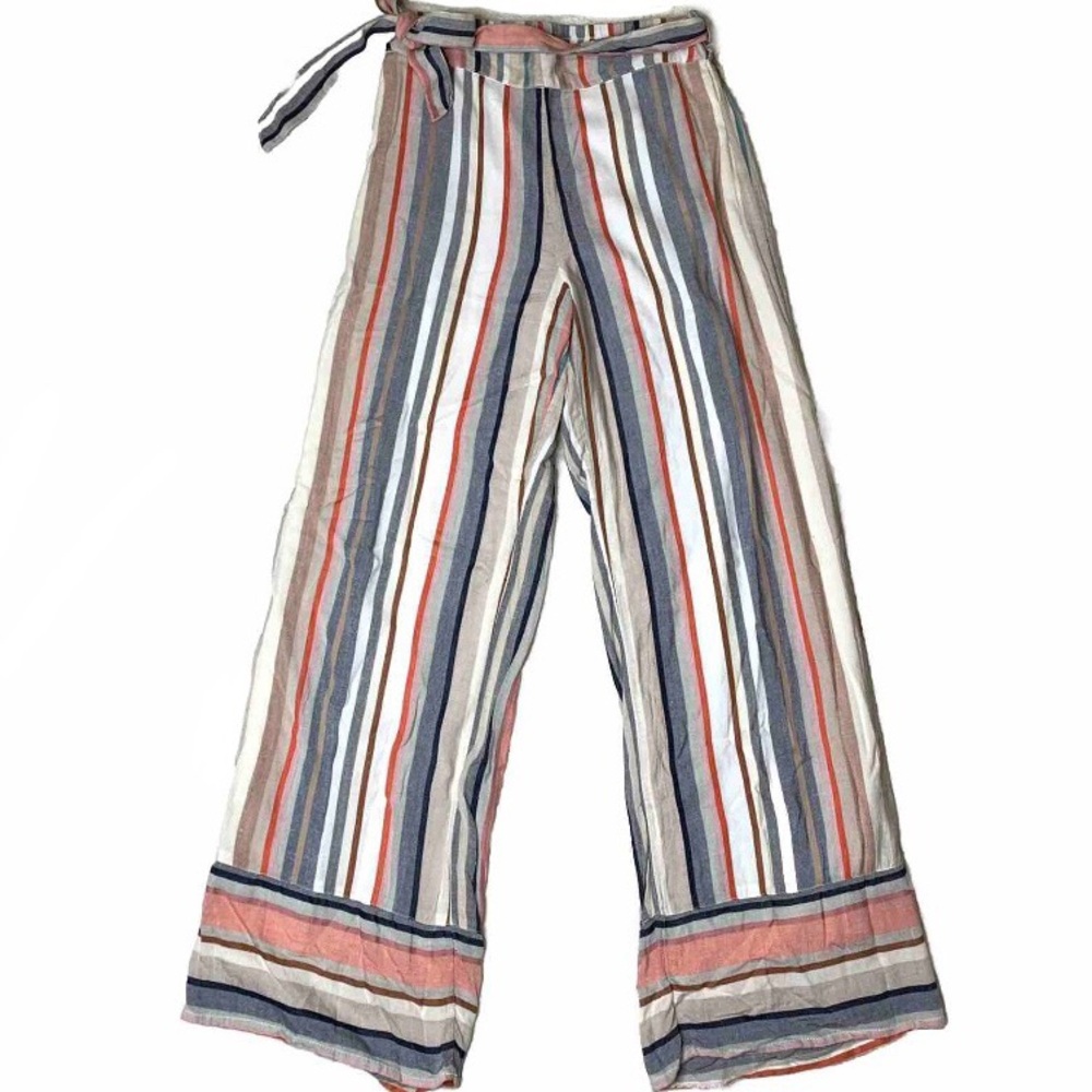 Express Striped Belted Tie Wide Leg Casual Pants